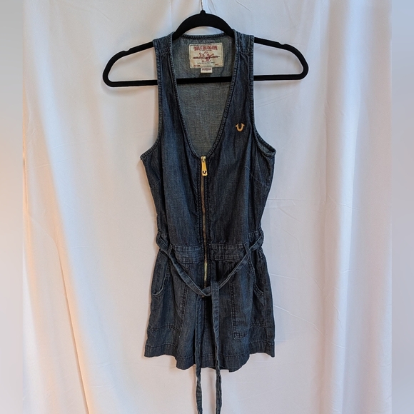 True Religion Pants - Denim Sleeveless Romper with Belt